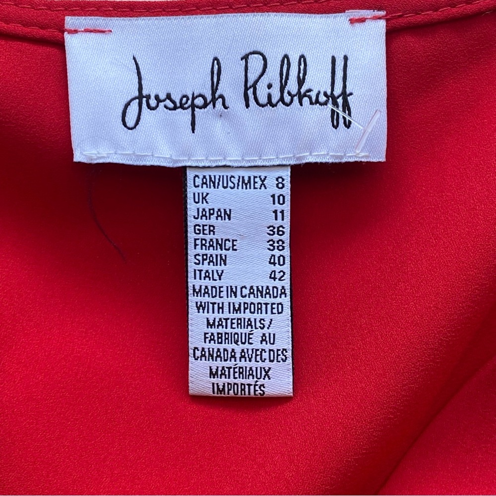 Joseph Ribkoff Red Tie Front Blouse Size 8 Chiffon V Neck 3/4 Sleeve Office - Picture 8 of 15